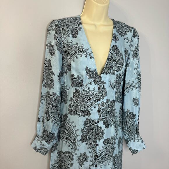 Sandro Paris Printed Silk Beane Jacquard Button Down A Line Midi Dress Classic S - Picture 3 of 16